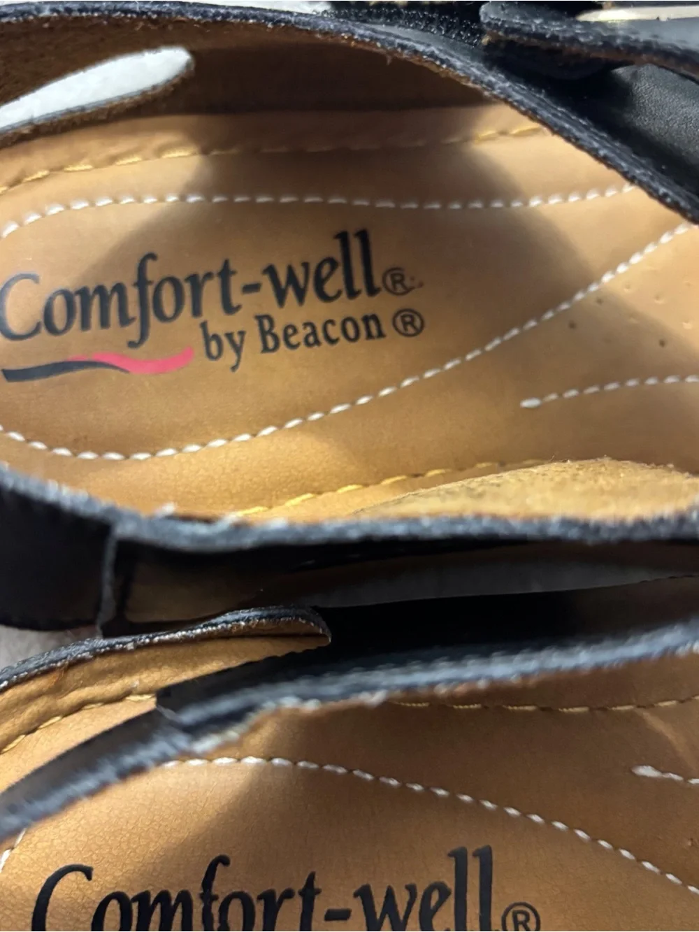 Sandals for Women - Black Leather-Style Strappy Sandal SZ 8 W Comfort Well